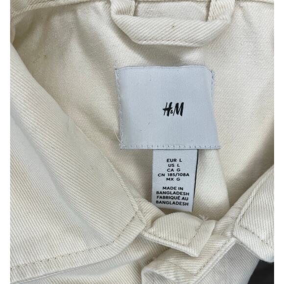 H&M Heavy Cotton Canvas Utility Overshirt Jacket L Cream Chore Style EUC Unisex - Picture 2 of 10